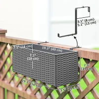 Outsunny 2 Pack 20 Inch Hanging Flower Pots, Railing Planter Box for Fence, Garden, Rattan Look, Grey(m-4)