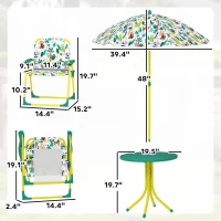 Qaba Kids Picnic Table, Kids Table and Chair Set with 2 Folding Chairs and Umbrella for Backyard, Garden, Patio, Green(m-3)