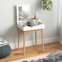 HOMCOM Makeup Vanity Table with Flip-up Mirror, Modern Dressing Table with 2 Drawers for Bedroom, White(m-8)