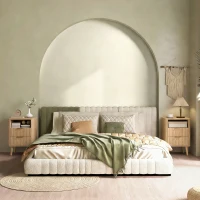 HOMCOM Nightstands Set of 2, Modern Bedside Tables with Charging Station, 2 Drawers and Open Shelf, Oak(m-8)