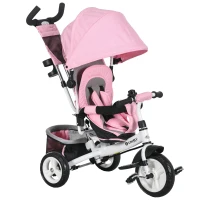 Qaba 6 in 1 Tricycle for Toddler 1-5 Years with Parent-Push Handle, Pink(m-11)