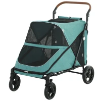 PawHut Dog Stroller for Large Dogs Up to 66 LBS with All-Terrain Spring Suspension, 8-Position Adjustable Handle, Teal(m-1)