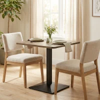 HOMCOM 28" Square Dining Table, Modern Dining Room Table with Steel Base, Space Saving Small Kitchen Table, Walnut Wood Grain(m-7)