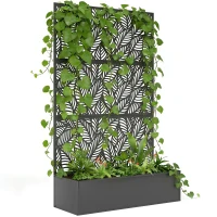 Outsunny Metal Planter Box with Trellis, 70" Raised Garden Bed with Trellis Privacy Screen for Climbing Plants, Leaves Cut-Out(m-11)