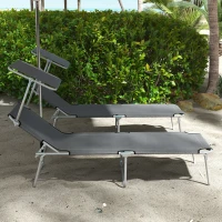 Outsunny 2Pcs Outdoor Lounge Chair, Adjustable Folding Chaise Lounge with Sun Shade for Beach, Camping, Hiking, Grey(m-8)