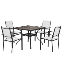 Outsunny 5 Piece Outdoor Patio Dining Set, Dining Table and 4 Stackable Chairs with Umbrella Hole, Shelf(m-2)