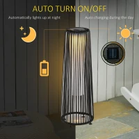 Outsunny Wicker Solar Floor Lamp, Decorative Outdoor Lamp with Auto On/Off LED Light, IP44 for Patio, Porch, Pathway, Black(m-4)