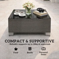 Outsunny 21.7" Square Patio Table, Small Outdoor Patio Coffee Side End Table with Tempered Glass Top, Black(m-9)