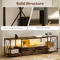 HOMCOM Industrial TV Stand for up to 60 Inch TV, TV Console with Charging Station and RGB LED Lights, Rustic Brown(m-7)