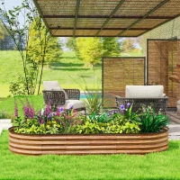 Outsunny 7' x 3' x 1' Large Outdoor Planter Box, Galvanized Raised Garden Bed with Metal Plant Stake, Brown(m-9)