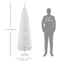 HOMCOM 7' Pencil Christmas Tree, Slim Artificial Xmas Tree with Realistic Branches, Sturdy Metal Stand, White(m-3)