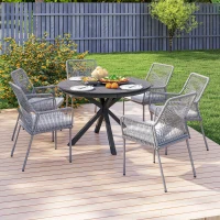 Outsunny 46.5" Outdoor Dining Table for 6, Round Picnic Table with Slatted Top for Balcony, Porch, Black(m-9)