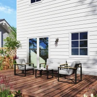 Outsunny 4 Piece Patio Furniture Set, Outdoor Loveseat Sofa Set with Thick Cushions and Coffee Table, Light Grey(m-10)