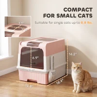 PawHut Cat Litter Box Hooded Cat Litter Tray with Drawer Pan Front Entry & Top Exit Easy Cleaning Pink(m-3)