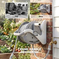 Outsunny Portable Garden Hose Reel, 1/2" x 66ft Wall Mounted Hose Reel with 2 Patterns Spray Nozzle and Crank Handle, Grey(m-9)