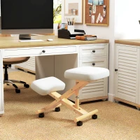 HOMCOM Ergonomic Kneeling Chair, Posture Chair with Rubberwood Frame, Wheels for Office, Posture Correction, Cream White(m-1)