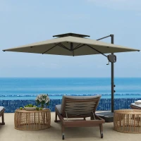 Outsunny Square Cantilever Patio Umbrella, Double Top Patio Hanging Offset Umbrella with Crank & Tilt, 8' x 9', Light Grey(m-8)