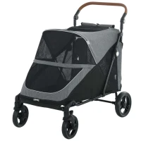 PawHut Dog Stroller for Large Dogs Up to 66 LBS with All-Terrain Spring Suspension, 8-Position Adjustable Handle, Gray(m-1)