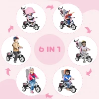 Qaba 6 in 1 Tricycle for Toddler 1-5 Years with Parent-Push Handle, Pink(m-4)