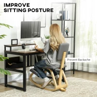 HOMCOM Ergonomic Kneeling Chair, Rocking Wood Kneel Stool with Backrest for Improve Posture, Back Pain, Grey(m-4)