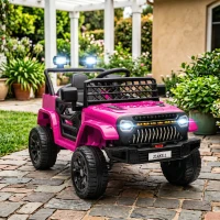 Qaba 12V Battery Powered Ride On Truck, Kids Electric Car with Spring Suspension, Remote, Horn, USB Music, Pink(m-10)