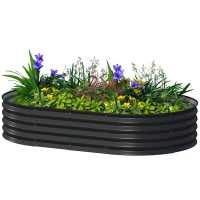 Outsunny 5' x 3' x 1' Large Outdoor Planter Box, Galvanized Raised Garden Bed with Metal Plant Stake, Black(m-2)