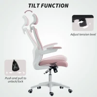 HOMCOM Ergonomic Office Chair, Swivel Desk Chair with Adjustable Lumbar Support, Headrest and Height, Flip-up Armrests, Pink(m-9)