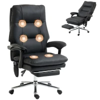 HOMCOM Massage Office Chair with 6-Point Vibration, Pet-Friendly Faux Leather Ergonomic Executive Desk Chair, Black(m-1)