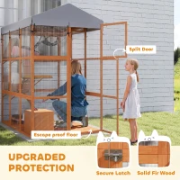 PawHut 81"H Catio Outdoor with Floor to Prevent Escaping & Easy Cleaning, for 2-4 Cats Kittens, Orange(m-5)