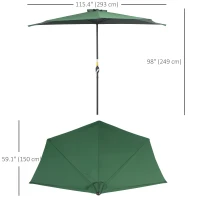Outsunny 9.8ft Half Umbrella Semi Round Patio Parasol with Crank Handle, Top Vent for Garden, Balcony- NO BASE INCLUDED, Green(m-3)