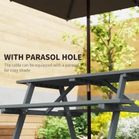 Outsunny Wood Picnic Table, Camping Table and Bench Set with Umbrella Hole for Outdoor, Garden, Patio, Backyard, Grey(m-4)