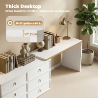 HOMCOM L Shaped Computer Desk Home Office Desk with 6 Drawers White Wood Grain(m-6)