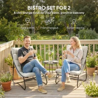 Outsunny 3 Piece Outdoor Bistro Set, Round Patio Table and Chairs Set for 2 with Breathable Mesh Seat and Cushions, Light Grey(m-4)