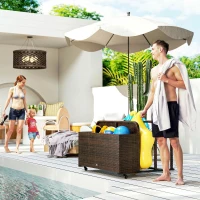 Outsunny PE Rattan Pool Float Storage Organizer with Wheels, Mixed Brown(m-2)