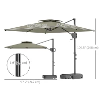 Outsunny Square Cantilever Patio Umbrella, Double Top Patio Hanging Offset Umbrella with Crank & Tilt, 8' x 9', Light Grey(m-3)