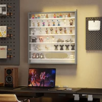 HOMCOM 7-Tier Display Cabinet, Shot Glass Display Case, Glass Curio Cabinet with 2 Glass Doors and 6 Adjustable Shelves, Grey(m-10)