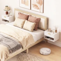 HOMCOM Set of 2 Wall Mounted Bedside Tables, Floating Nightstands with Fluted Drawer and Open Shelf for Bedroom, White(m-8)