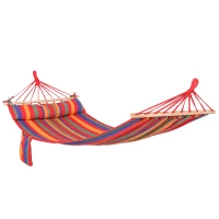 Outsunny Cotton Hammock Portable Soft Swing Sleeping w/ Headrest & Side Pocket Deluxe Swing Chair for Beach, Yard, Bedroom, Patio, Porch, Indoor, Outdoor, Rainbow Stripes(m-11)
