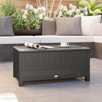 Outsunny PE Wicker Outdoor Coffee Table with Glass Top Garden Patio Table, Dark Grey(m-9)