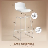 HOMCOM Modern Bar Stools Set of 2, PU Leather Barstools, Counter Height Kitchen Chairs for Breakfast Bars, Dining Room, White(m-7)