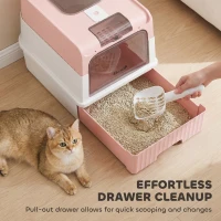 PawHut Cat Litter Box Hooded Cat Litter Tray with Drawer Pan Front Entry & Top Exit Easy Cleaning Pink(m-5)