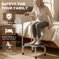 HOMCOM Step Stool with Handle for Adults and Seniors, Heavy Duty Metal Foot Step Stool for Elderly, Portable Stool with Anti-slip Design(m-4)