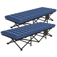 Outsunny Set of 2 Camping Cot with Soft Pad, 32" Extra Wide Folding Cots with Non-Slip Feet and Carry Bag, Blue(m-2)
