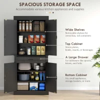 HOMCOM 71" Freestanding Kitchen Pantry with 4 Doors and 2 Cabinets, Tall Storage Cabinet for Kitchen, Distressed Black(m-4)