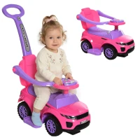 Aosom 3 in 1 Kid Ride on Push Car Sliding Car, Ride on Toy for Boy Girl Toddlers 1-3 Years Old, with Horn Music Light Function Secure Bar, Pink(m-2)