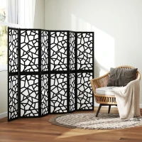 HOMCOM 6 Panel Room Divider, 5.6 FT Lightweight Folding Privacy Screen with Geometric Pattern for Living Room, Bedroom, Black(m-9)