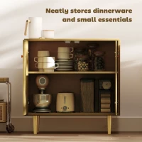 HOMCOM Sideboard with Adjustable Shelf, Buffet Cabinet with 2 Doors and Gold Steel Legs for Dining Room, Oak(m-4)