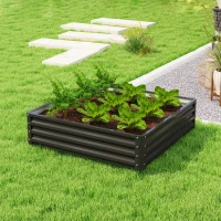 Outsunny Raised Garden Bed Galvanized Steel Planter Box for Vegetables, Flowers, Herbs, Black(m-7)