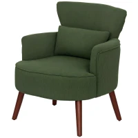 HOMCOM Modern Accent Chair, Upholstered Armchair with Solid Wood Legs and Lumbar Pillow for Living Room, Green(m-2)