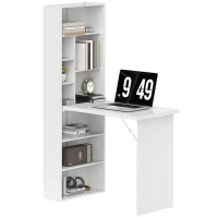 HOMCOM Fold-out Convertible Office Desk, Wall Mount Computer Desk with Whiteboard and Side Shelf, White(m-11)